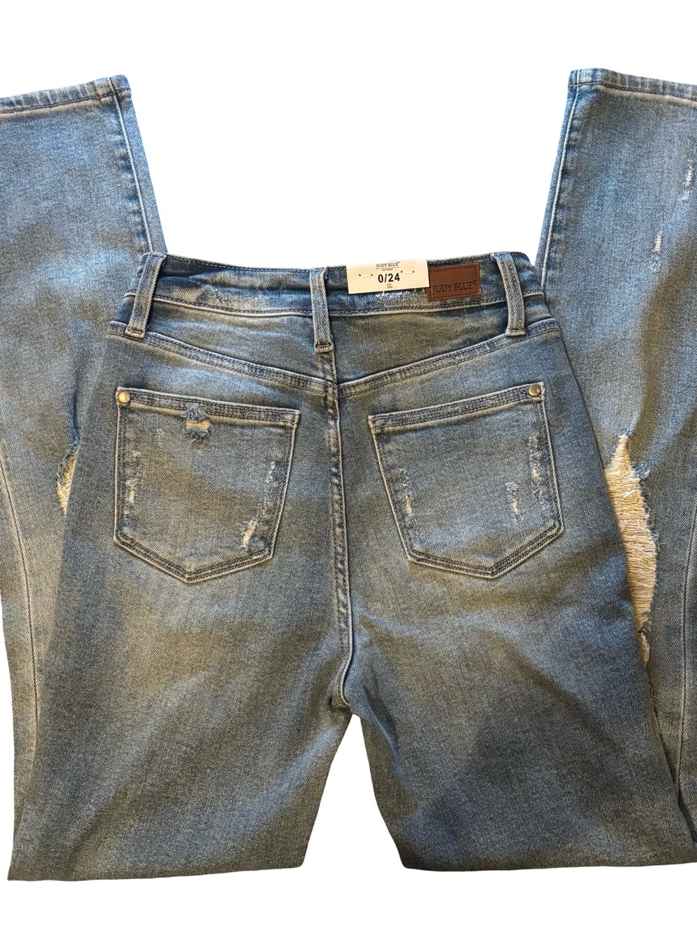 Judy Blue High Rise Heavy Destroyed Distressed Straight Fit Jeans